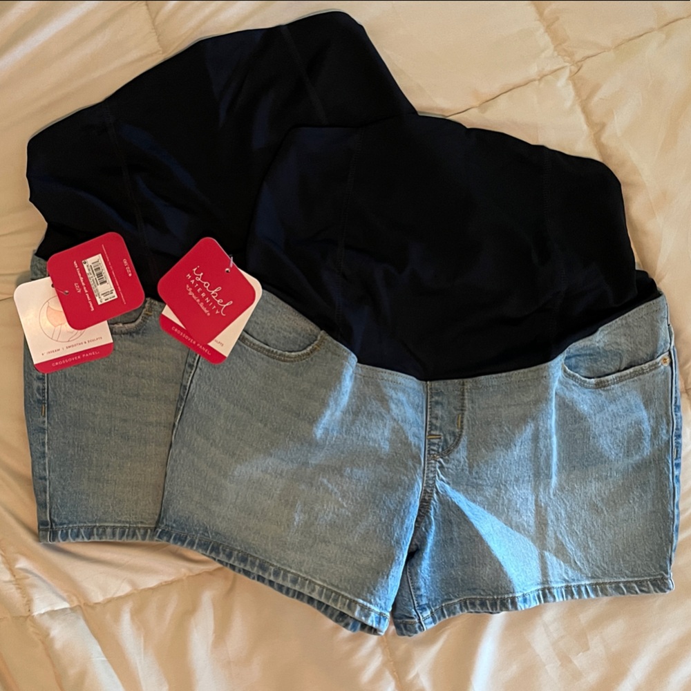 2 Pair Maternity Jean Shorts byIngrid & Isabel Women's - Black and Light Blue